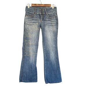 Express Jeans Juniors Size 1/2 Bootcut‎ Beaded Script Embellished Double Button